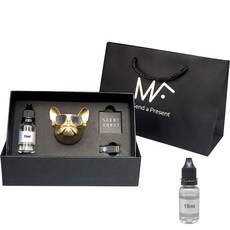 MFUTURE 鬥牛犬車用芳香劑 霧面金 + 純棉香氛油 15ml 2入 + 禮物提袋 代表, 1套, 爽身粉/皂香
