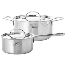 HANIL STAINLESS STEEL Fiore IH三層不鏽鋼鍋具組 2件, 銀色, 單柄鍋 16cm + 雙耳鍋 18cm