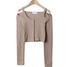 시크블랙 여성용 프린덴 숄더 트임 골지 쫀쫀 크롭 가디건 cpcd2377k2c