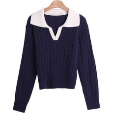 린다샵 여성용 코르빈 카라 꽈배기 베이직 니트 cpnt4313k31