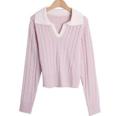 린다샵 여성용 코르빈 카라 꽈배기 베이직 니트 cpnt4313k31