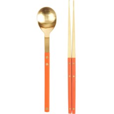 보겐 쌍띠에 수저 세트, 골드 오렌지, 숟가락 + 젓가락, 1세트