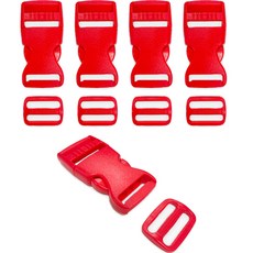 彩色塑膠扣環 + 繩帶調節器套組 25mm, 紅色, 5套