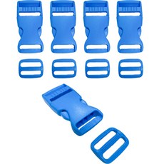 彩色塑膠扣環 + 繩帶調節器套組 25mm, 藍色, 5套