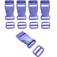 彩色塑膠扣環 + 繩帶調節器套組 25mm, 紫色, 5套