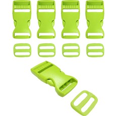彩色塑膠扣環 + 繩帶調節器套組 25mm, 淺綠色, 5套