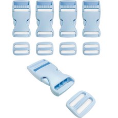 彩色塑膠扣環 + 繩帶調節器套組 25mm, 天藍色, 5套