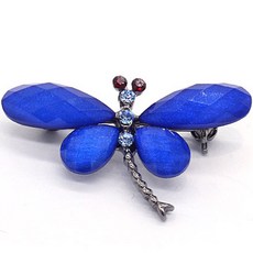 高級方晶鋯石珠寶時尚蜻蜓胸針 50 x 26 mm, 黑鎳藍色, 1個