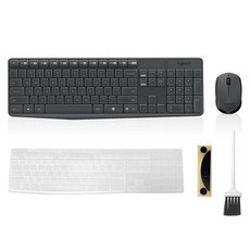 로지텍 MK235 무선 키보드 마우스 세트 + 한글 키스킨 + 마우스 피트 + 청소솔, M-R0060(마우스) , Y-R0036(키보드), 블랙, 일반형