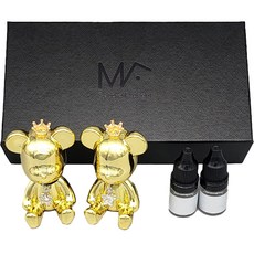 MFUTURE Chrom Bear車用芳香劑 金色+Clean Cotton精油 5ml 2入組, 粉末,肥皂味, 1個