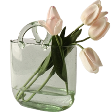 It's House 玻璃提手花籃花瓶+人造花粉色鬱金香4p, 混色