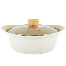 Kitchen-Art IH爐適用基本款木質附蓋陶瓷雙耳湯鍋, 22cm, 1個, 乳白色