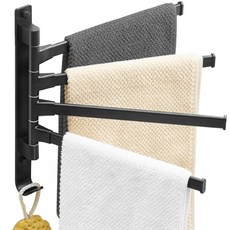 ASHWOLF 免鑽孔浴室旋轉毛巾架 3層, 黑色, 1個