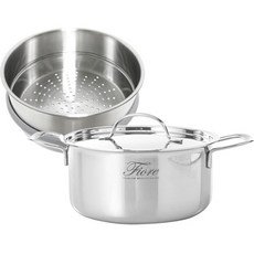 HANIL STAINLESS STEEL 電磁爐適用Fiore 3層鍋湯鍋蒸鍋 2件組, 抽水鍋24cm+蒸籠24cm, 銀