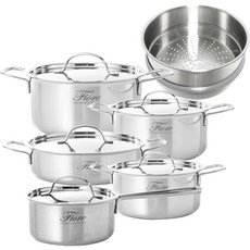 HANIL STAINLESS STEEL Fiore電磁爐用三層鍋具6件組, 銀色, 16cm單柄鍋 + 18cm雙耳鍋 + 20cm + 24cm + 24cm火鍋 + 24cm蒸籠