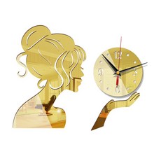 거울을 든 소녀 인테리어 벽시계 ONE SIZE, 골드