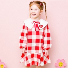 HEJMINI 女童款可愛翻領格紋洋裝