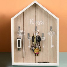 Blue Living 復古壁掛裝飾原木鑰匙架, 白色