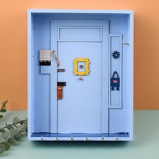 Blue Living 復古壁掛裝飾原木鑰匙架, 藍色