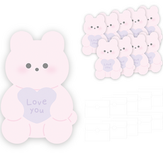 Donna&deco 浪漫動物愛心系列 造型卡片 10入 + 信封 10入 + 透明貼紙 10入, 粉色兔子, 1組