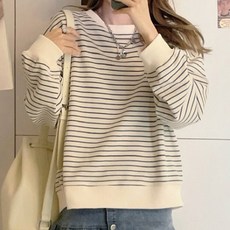 MEICHEL 女款休閒圓領條紋長袖T恤 01579