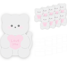 Donna&deco 浪漫動物愛心系列 造型卡片 10入 + 信封 10入 + 透明貼紙 10入, 灰色貓咪, 1組