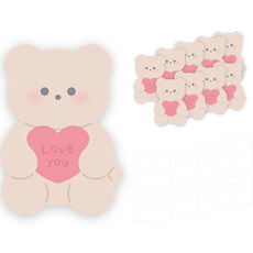 Donna&deco 浪漫動物愛心系列 造型卡片 10入 + 信封 10入 + 透明貼紙 10入, 棕色小熊, 1組
