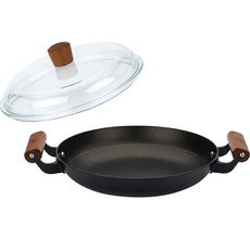 Baf 鑄鐵電磁爐雙耳烤盤 + 耐熱玻璃鍋蓋套組, 1套, 28cm