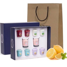 Yankee Candle 香薰蠟燭 10 件裝 + 玻璃杯托 2 件裝禮品套裝 + 購物袋, 6種, 混色
