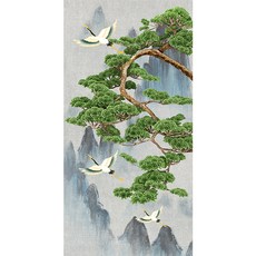 帶來好運的白鷺東洋畫, 綠色 + 灰色 + 棕色