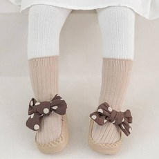 STARDOOR 嬰幼兒圓點大蝴蝶結羅紋及膝襪鞋
