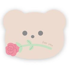 Donna&deco 浪漫動物花卉系列造型卡片 10入 + 信封 10入 + 透明貼紙 10入, 1套, 熊熊 棕色