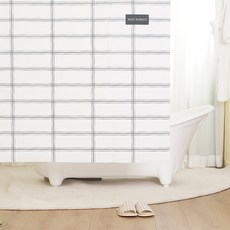 小格紋布藝防水浴簾 + 金屬夾環10件組, 1套, 多色(混合)色