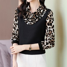 ATTERLIC 翻領荷葉邊長袖圖案襯衫 01334