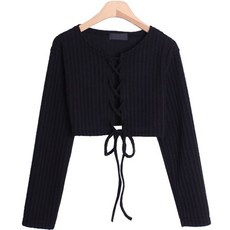 시크블랙 여성용 인투엔 시스루 크롭 로프 가디건 cpcd2390k31