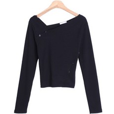 시크블랙 여성용 볼크트 쫀쫀 사선 버튼 골지 긴팔티 cpt11636k31