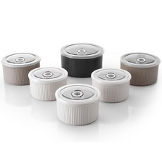 線條造型陶瓷密封保鮮罐 6件組, 420ml容器3入+蓋子3入+600m容器l2入+蓋子2入+930ml容器+蓋子, 1組