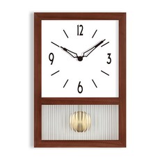 멜라트리 복고풍 원목 시계추 직사각 무소음 벽시계, 다크브라운4