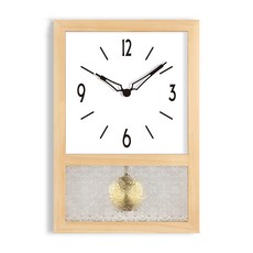 멜라트리 복고풍 원목 시계추 직사각 무소음 벽시계, 베이지2