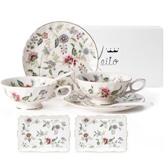 Keitto Buckingham 紅茶杯套組 2 件 8 件, 茶杯 2p + 茶托 2p + 茶匙 2p + 框架托盤小 2p, 1套, 混色