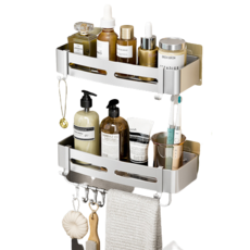 Toptu 浴室多用途整理收納改造 1層置物架, 2個, 銀色