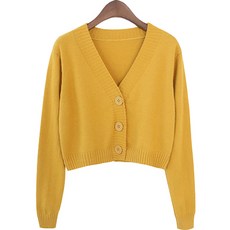 오티온 여성용 브이넥 니트 숏 크롭가디건