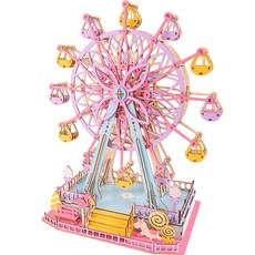WOODABLE 粉紅色摩天輪迷你模型DIY套組, 混合顏色, 1個