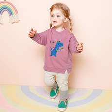 milk mile 童款可愛恐龍插圖寬鬆長袖上衣+羅紋拼接內搭長褲組