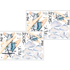 Artyhome 水彩雲朵飛機壁貼 2入, 混合色