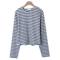 플랜데이 여성용 바바 클래식 스트라이프 세미 크롭 티셔츠