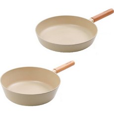 CooK&CooK Aroha韓國產IH感應爐適用木柄平底鍋 2種組, 平底鍋 28cm+深炒鍋 28cm, 象牙白色