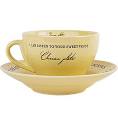 인블룸 치즈 레터링 브런치 식기 세트 2p, 블랙, 컵 + 컵받침, 1세트