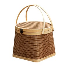 That's That 竹編附蓋提把藤編收納籃, 1個, 棕色