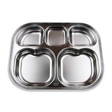 不鏽鋼5格心形分格餐盤, 1入, 銀色
